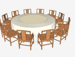 中式餐桌实木<em>桌椅</em>SU模型下载_sketchup草图大师SKP模型