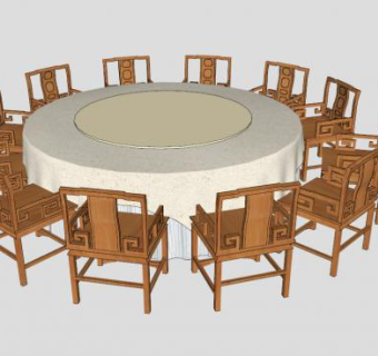 中式餐桌实木桌椅SU模型下载_sketchup草图大师SKP模型