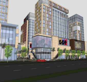 商业酒店综合体SU模型下载_sketchup草图大师SKP模型
