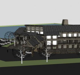 北美风格会所建筑SU模型下载_sketchup草图大师SKP模型