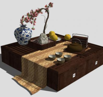 方茶几茶具SU模型下载_sketchup草图大师SKP模型