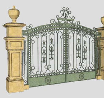 门卫入口欧式大门SU模型下载_sketchup草图大师SKP模型