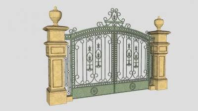 门卫入口欧式大门SU模型下载_sketchup草图大师SKP模型