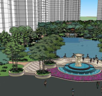 景观完整模型库欧式恒大风格小区九江SU模型