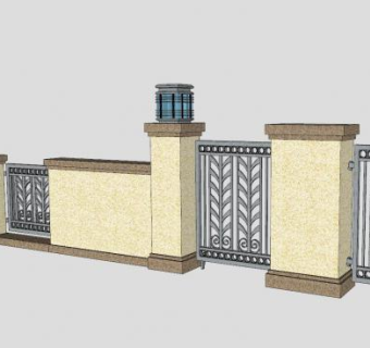 小院围墙护栏SU模型下载_sketchup草图大师SKP模型