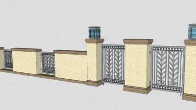 小院围墙护栏SU模型下载_sketchup草图大师SKP模型