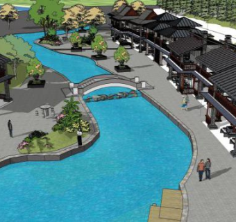 新中式商业街SU模型下载_sketchup草图大师SKP模型