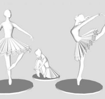 三尊优雅的芭蕾女舞者雕塑SU模型下载_sketchup草图大师SKP模型