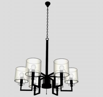 新中式六头餐吊灯灯具SU模型下载_sketchup草图大师SKP模型