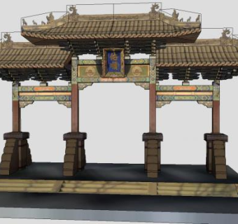 佑顺寺牌坊古建筑SU模型下载_sketchup草图大师SKP模型