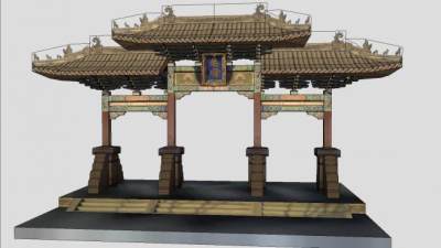 佑顺寺牌坊古建筑SU模型下载_sketchup草图大师SKP模型