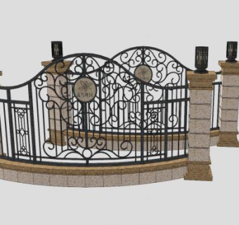 欧式铁艺围栏围墙SU模型下载_sketchup草图大师SKP模型