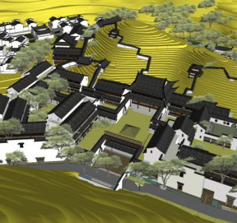九华山徽派古建规划SU模型下载_sketchup草图大师SKP模型