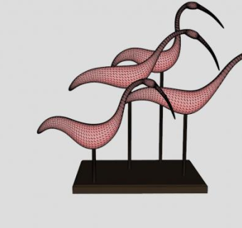 四只火烈鸟雕塑SU模型下载_sketchup草图大师SKP模型