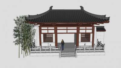 古建唐风小山门SU模型下载_sketchup草图大师SKP模型