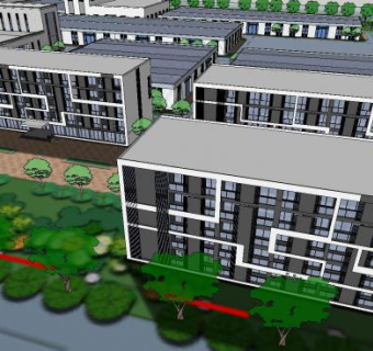 厂区规划建筑模型企业厂房SU模型