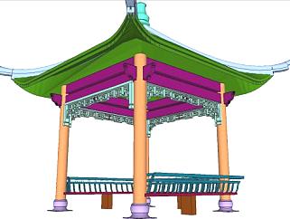 中式古建亭四角亭SU模型