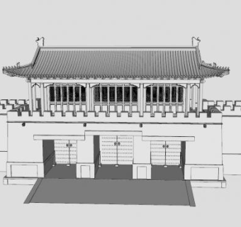 中式古代城门古代防御SU模型下载_sketchup草图大师SKP模型