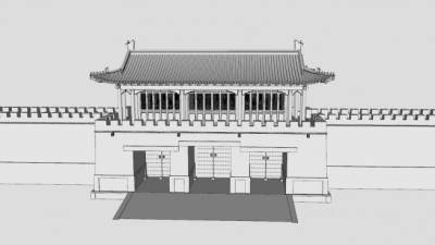 中式古代城门古代防御SU模型下载_sketchup草图大师SKP模型