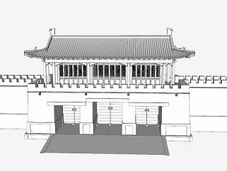 中式古代城门古代防御SU模型下载_sketchup草图大师SKP模型