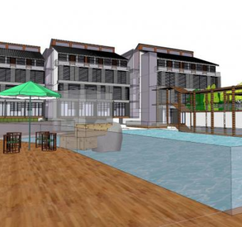 武汉园林假日度假大酒店中式SU模型下载_sketchup草图大师SKP模型