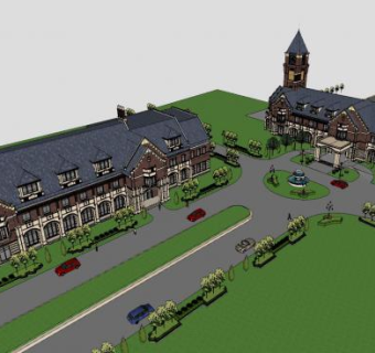 龙湖会所英式SU模型下载_sketchup草图大师SKP模型