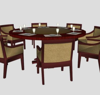 中式圆形餐桌椅SU模型下载_sketchup草图大师SKP模型