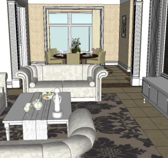 简欧室内家装SU模型下载_sketchup草图大师SKP模型