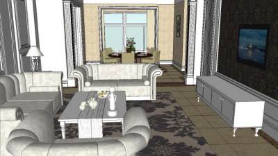 简欧室内家装SU模型下载_sketchup草图大师SKP模型