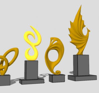 雕塑金色雕像SU模型下载_sketchup草图大师SKP模型