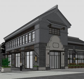 现代中式会所建筑原创作品SU模型下载_sketchup草图大师SKP模型