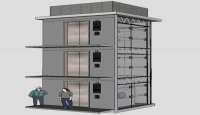 小区内电梯楼层3层电梯SU模型下载_sketchup草图大师SKP模型