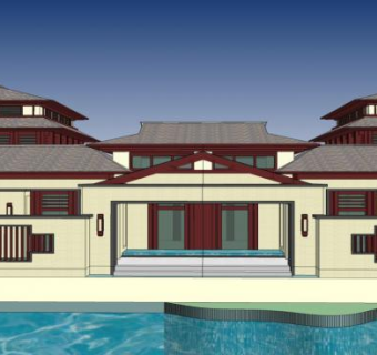 中式风格住宅别墅群汉唐SU模型