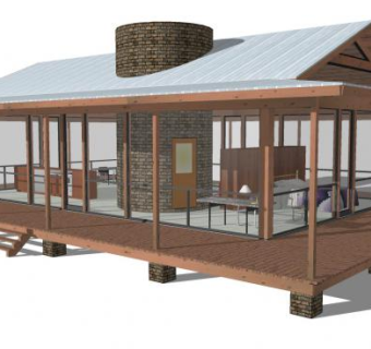 东南亚风格阳光房别墅木制SU模型下载_sketchup草图大师SKP模型