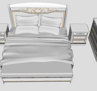 欧式床铺床头柜 SU模型下载_sketchup草图大师SKP模型