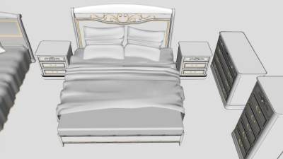 欧式床铺床头柜 SU模型下载_sketchup草图大师SKP模型