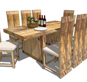 欧式家具之木制d 餐桌椅SU模型下载_sketchup草图大师SKP模型