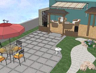宽阔的屋顶花园SU模型下载_sketchup草图大师SKP模型