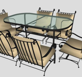 精美透明的玻璃户外桌椅SU模型下载_sketchup草图大师SKP模型