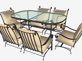 精美透明的玻璃户外桌椅SU模型下载_sketchup草图大师SKP模型
