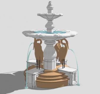 仙鹤喷水景观动物抽象雕塑SU模型下载_sketchup草图大师SKP模型