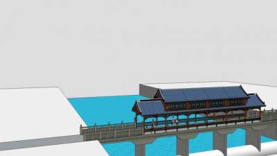 廊桥建筑设计SU模型下载_sketchup草图大师SKP模型