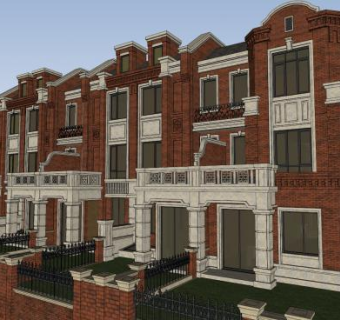 褐石别墅风格叠拼SU模型下载_sketchup草图大师SKP模型