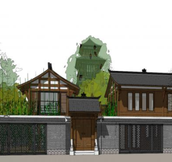川西风格仿古合院办公建筑仿古SU模型下载_sketchup草图大师SKP模型