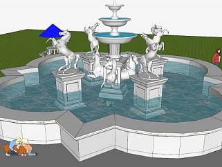 水池喷泉雕塑SU模型下载_sketchup草图大师SKP模型