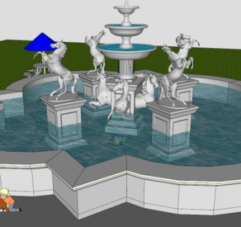 水池喷泉雕塑SU模型下载_sketchup草图大师SKP模型