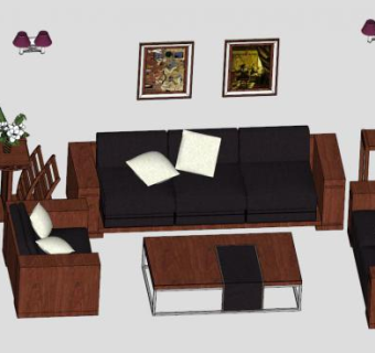 中式沙发家具SU模型下载_sketchup草图大师SKP模型