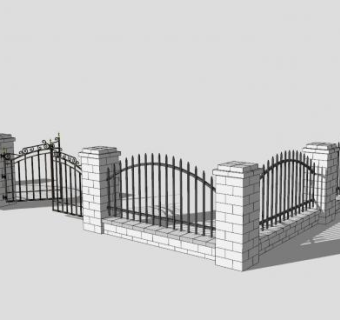 铁艺门围墙SU模型下载_sketchup草图大师SKP模型