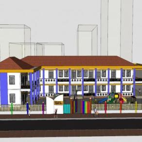 英式风格建筑教育幼儿园SU模型下载_sketchup草图大师SKP模型