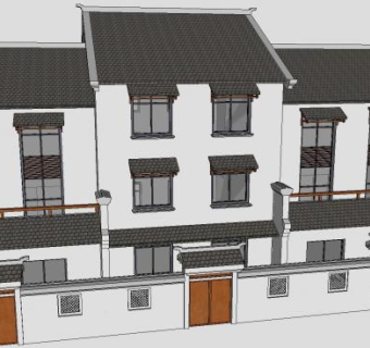 中式风格徽派建筑仿古建筑排屋SU模型下载_sketchup草图大师SKP模型